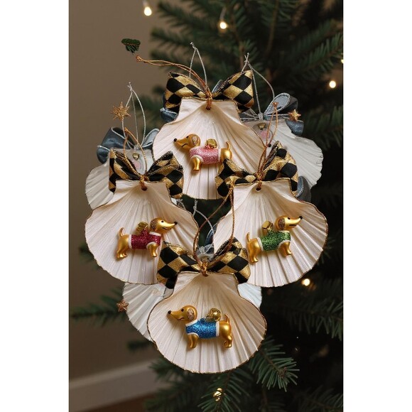 Handmade Dachshund Christmas Ornament x 4 | Seashell Coastal Decor - Picture 2 of 5